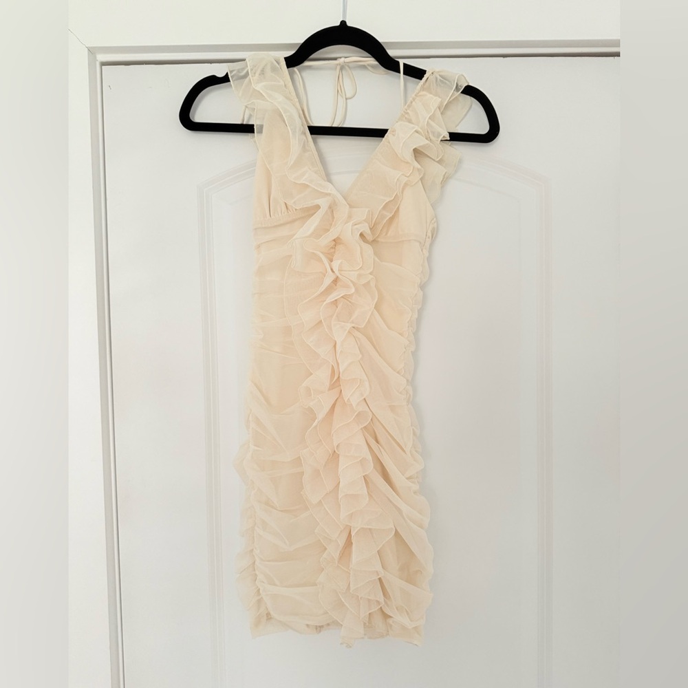 Oh Polly Cream Ruffle Mini Dress